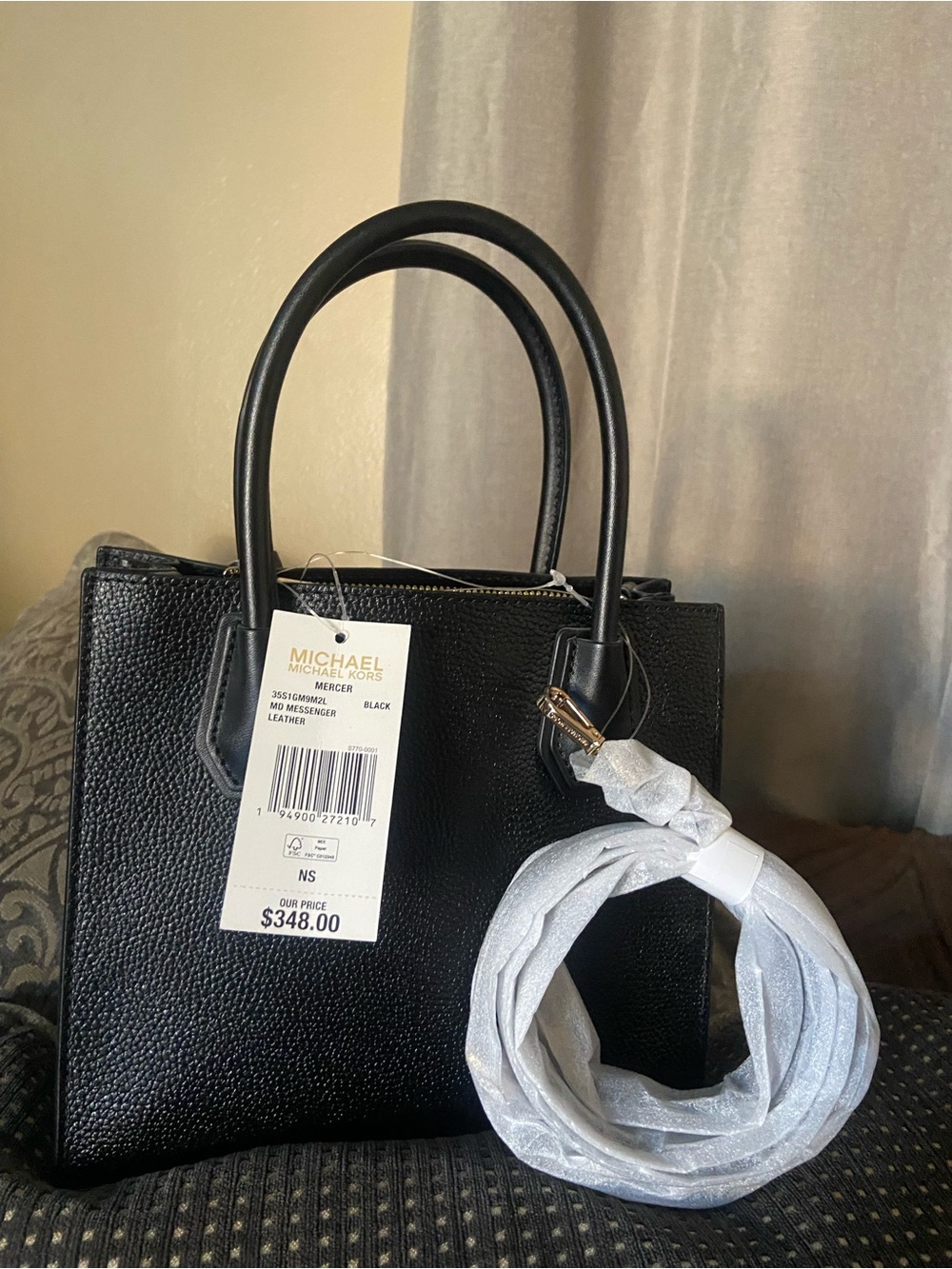 MICHAEL Michael Kors Black Pebbled Leather Satchel with Detachable Strap